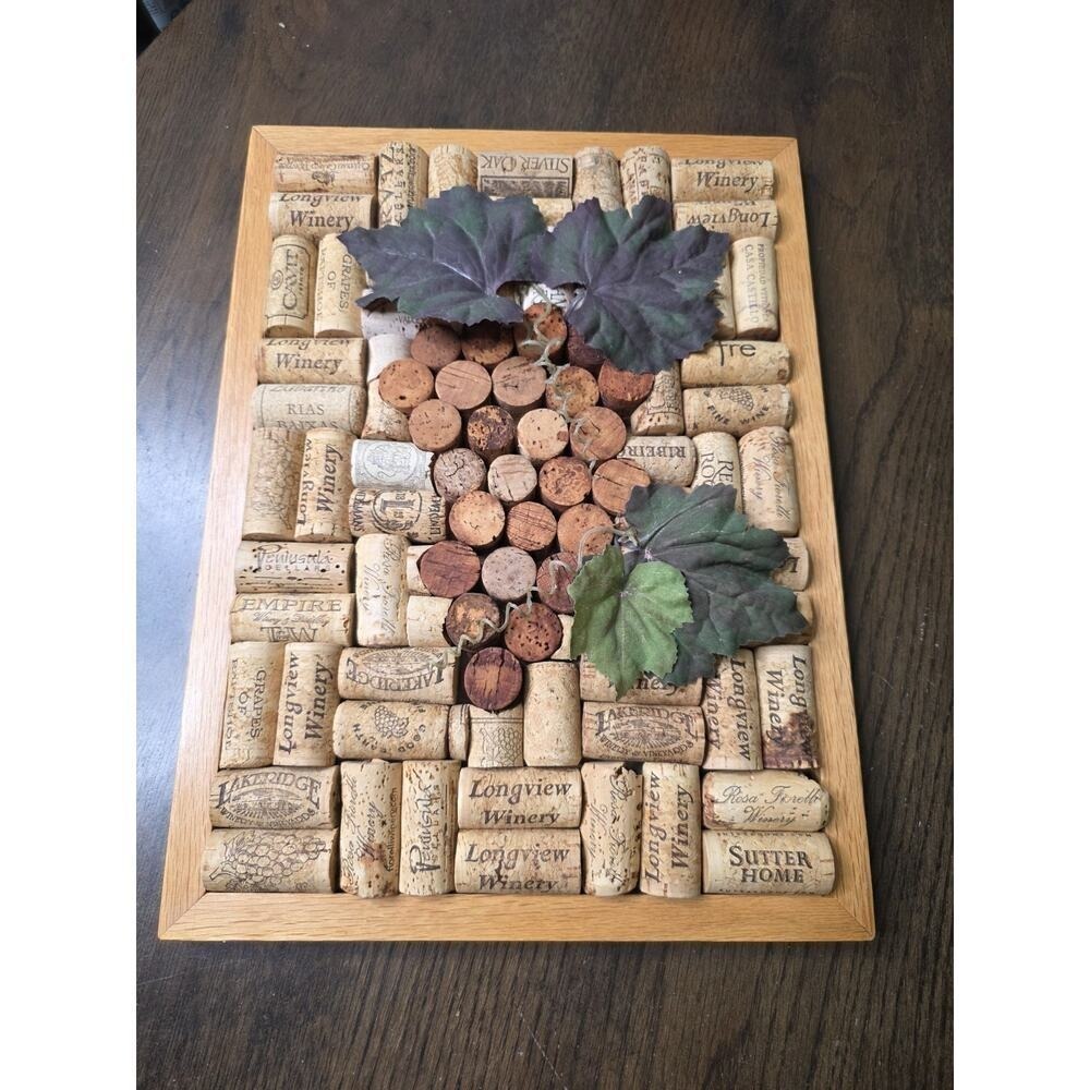 Wine Corks Art Piece Wall Art Handmade "Grapes" Design with Oak Frame